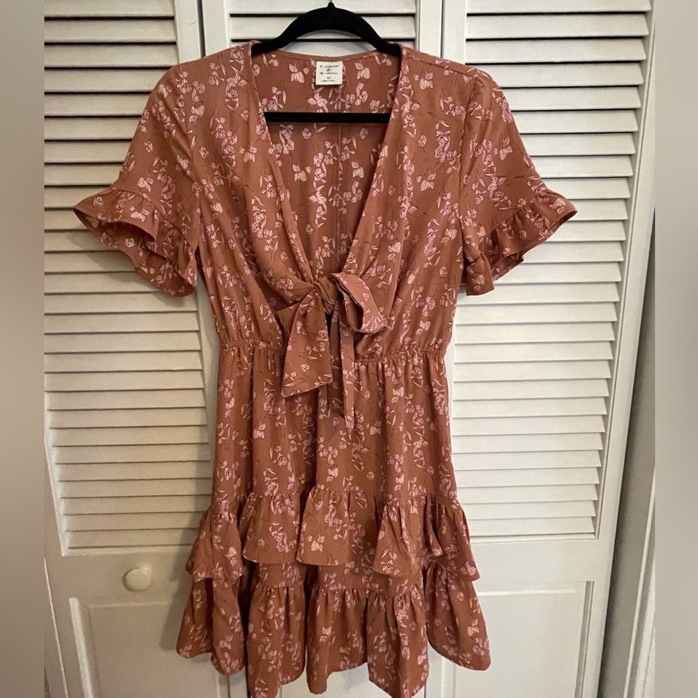 Floral rust tie front mini dress